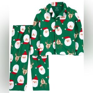 Carter's Green Santa and Reindeer Pajama Set